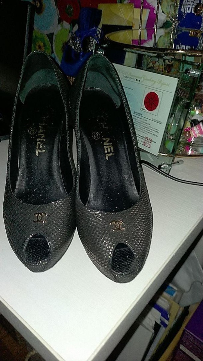 CHANEL シャネル パンプス オープントゥ ココマーク 黒 36C CHANEL / シャネル | クロコ オープントゥ パンプス | 36 1/2