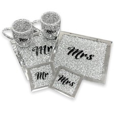 6PCS COASTER PLACEMAT MUG SET CUSTOM TEXT CRUSHED DIAMOND ROMANY DINING TABLEMAT