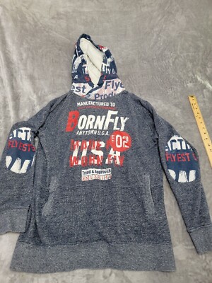 Men's Gray Born Fly Heathered Hoodie sweater size medium