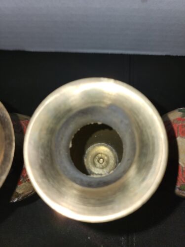 Vintage massive Messing Emaille Cloisonne Vasen Set 3 floral handbemalt Indien - Bild 9 von 11