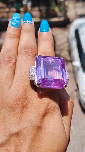 Fabulous Attractive Large Simulated Purple Amethyst Prong Set Ring For Women's - Video 1 of 1