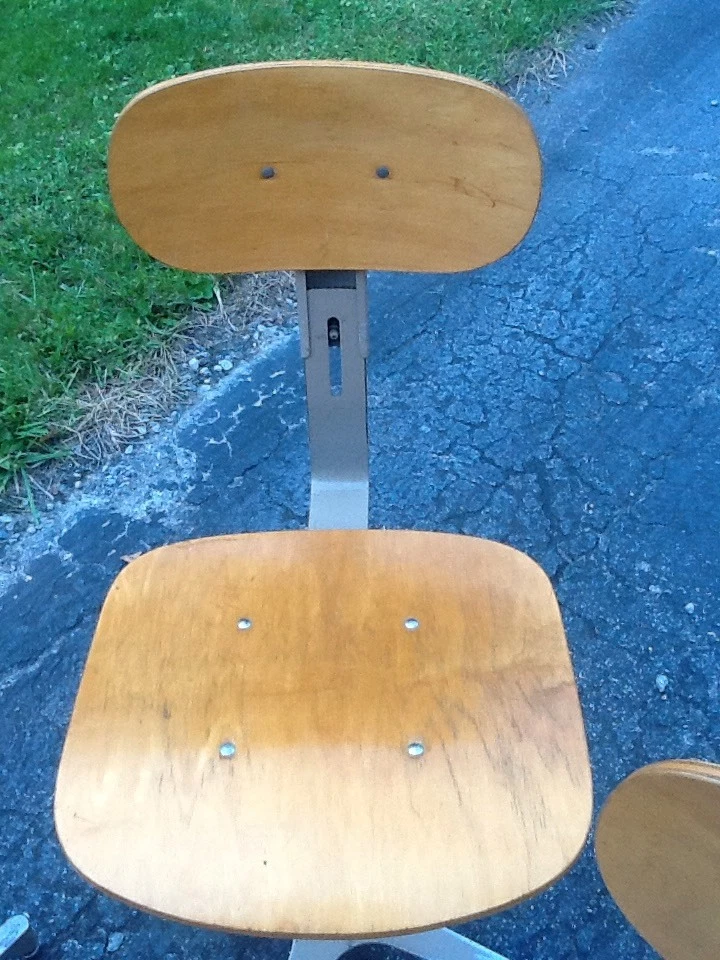 3 taburetes de madera/metal Garrett Tubular Products 1984 de colección - asiento ajustable 360 - muy buenos Foto 4 de 4