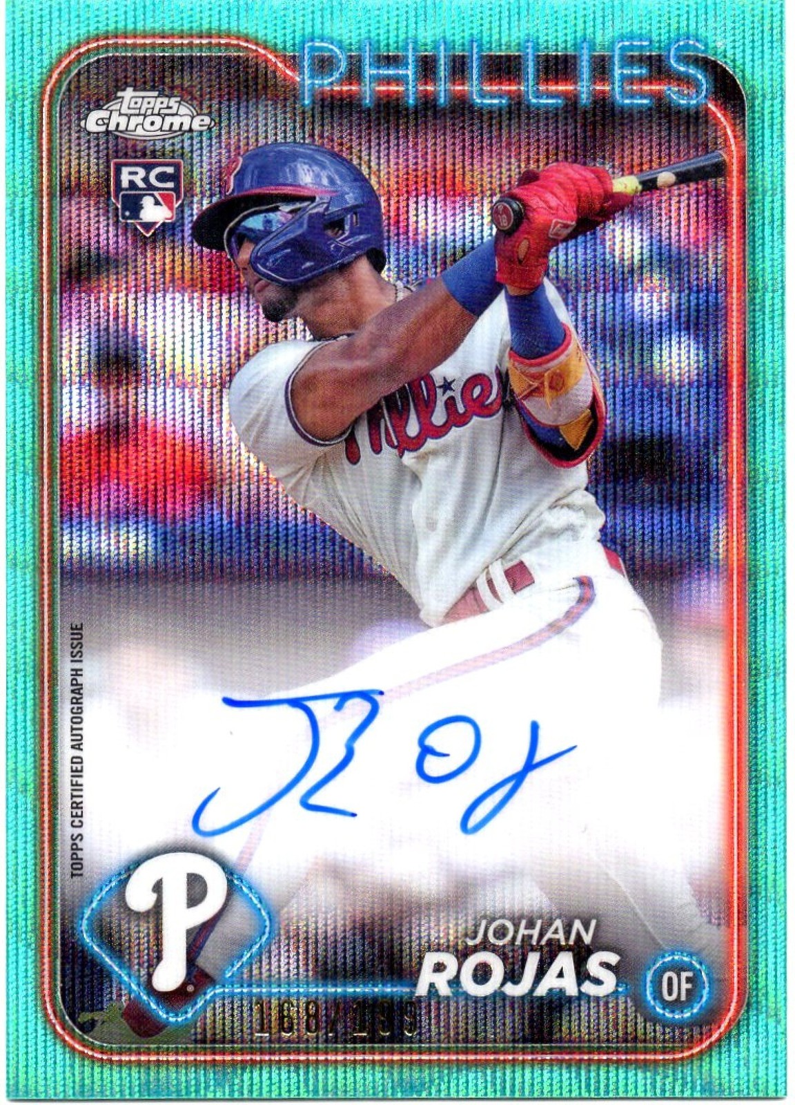 2024 Topps Chrome Update Johan Rojas Auto Aqua Wave Refractor /199 RC Phillies