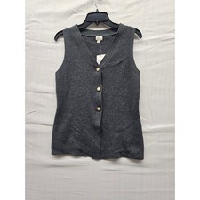A New Day Womens Charcoal Gray Button Front V-Neck Sweater Vest Medium NWT