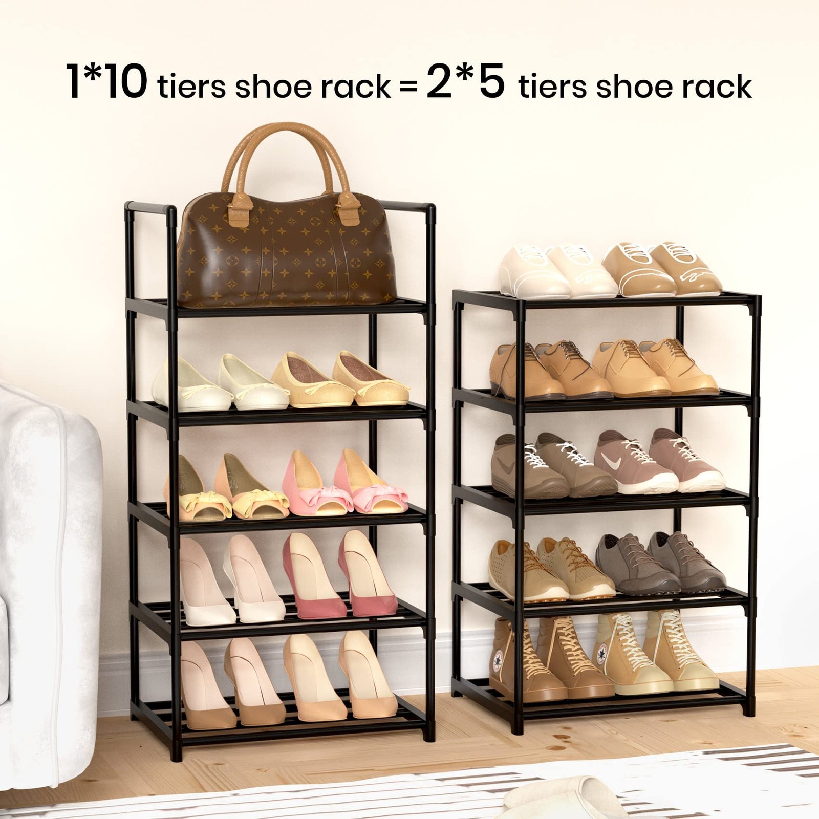 WEXCISE Narrow Shoe Rack 10 Tiers Tall 11.8