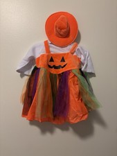 Girls Baby Toddler Pumpkin Tutu Dress Costume w/ Hat Orange Polyester Stretch