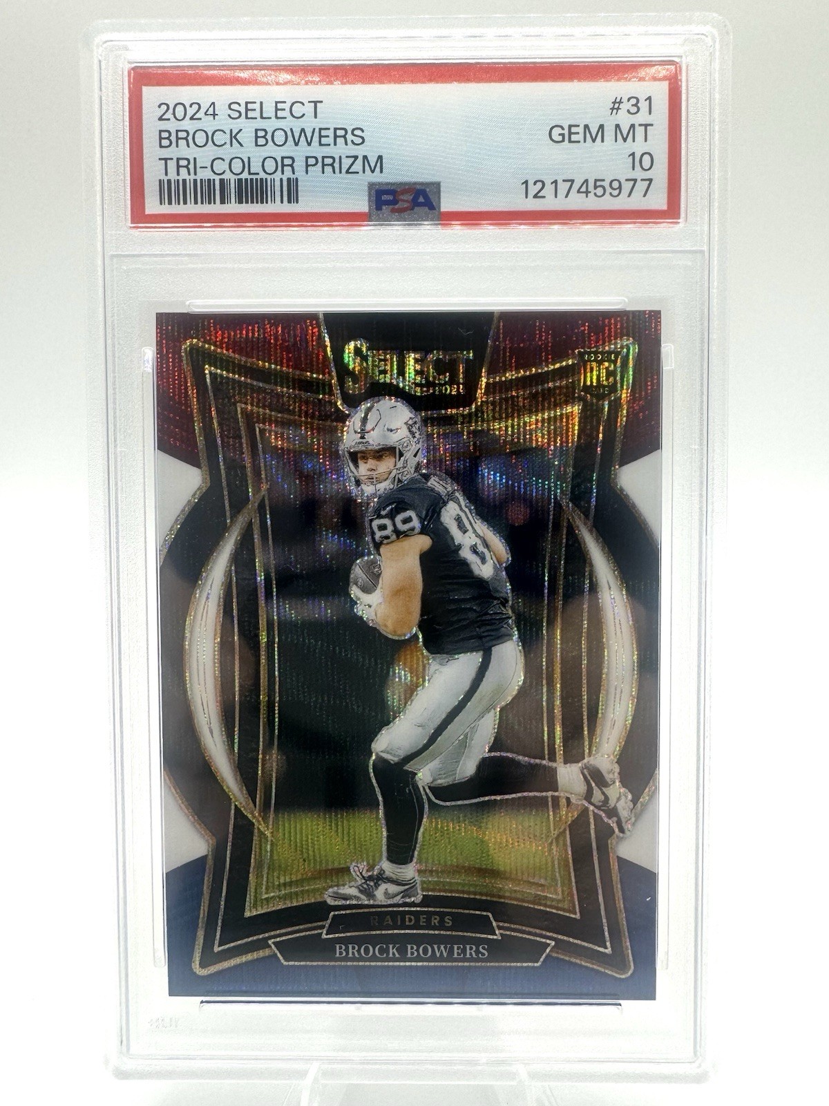 2024 Select - Concourse Brock Bowers #31 Tri-Color Prizm /299 PSA 10 Raiders