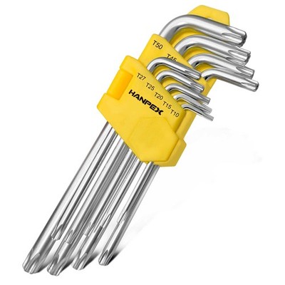 Hanpex Long Arm Torx Star Allen Wrench Set, Key Set T10-T50, Hex Yellow