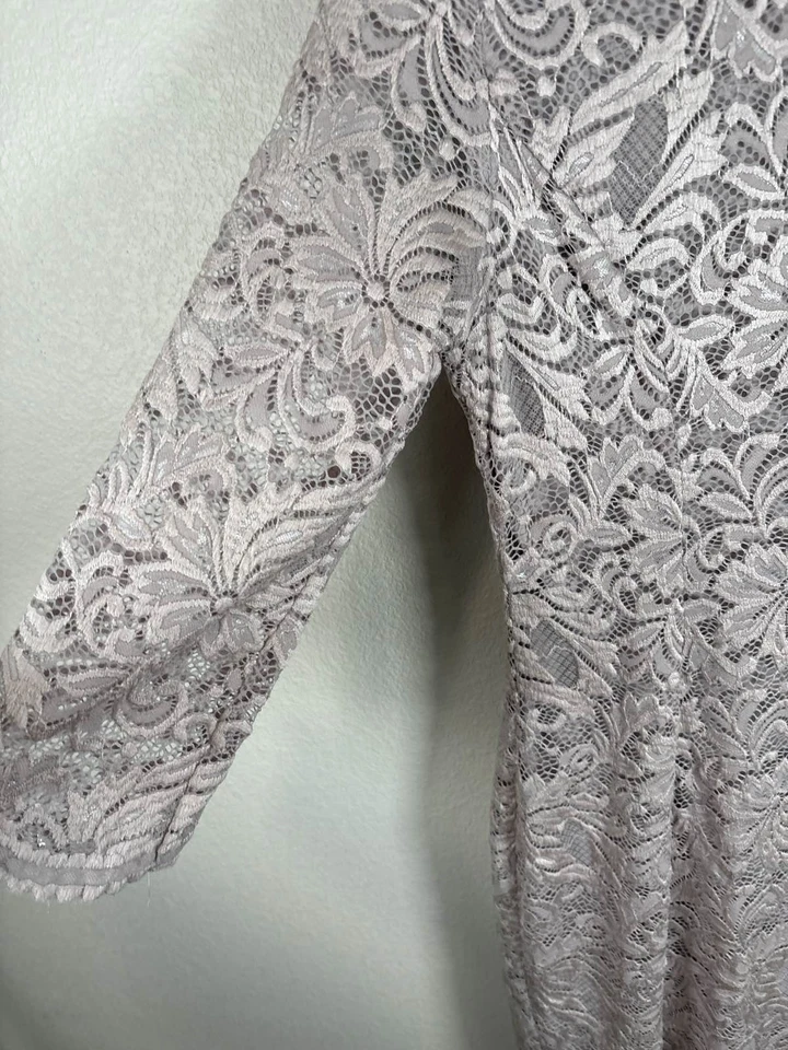 Womens Lace Overlay 3/4 Sleeve Sheath Dress Size L Dusty Lavender M - Image 3 of 4