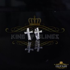 925 Silver Round Shape White Hip Hop Cross Stud Earrings 22 Moissanite Men/Women