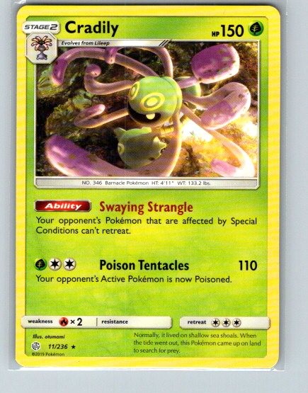 Cradily 11/236 Rare Cosmic Eclipse Pokemon Near Mint