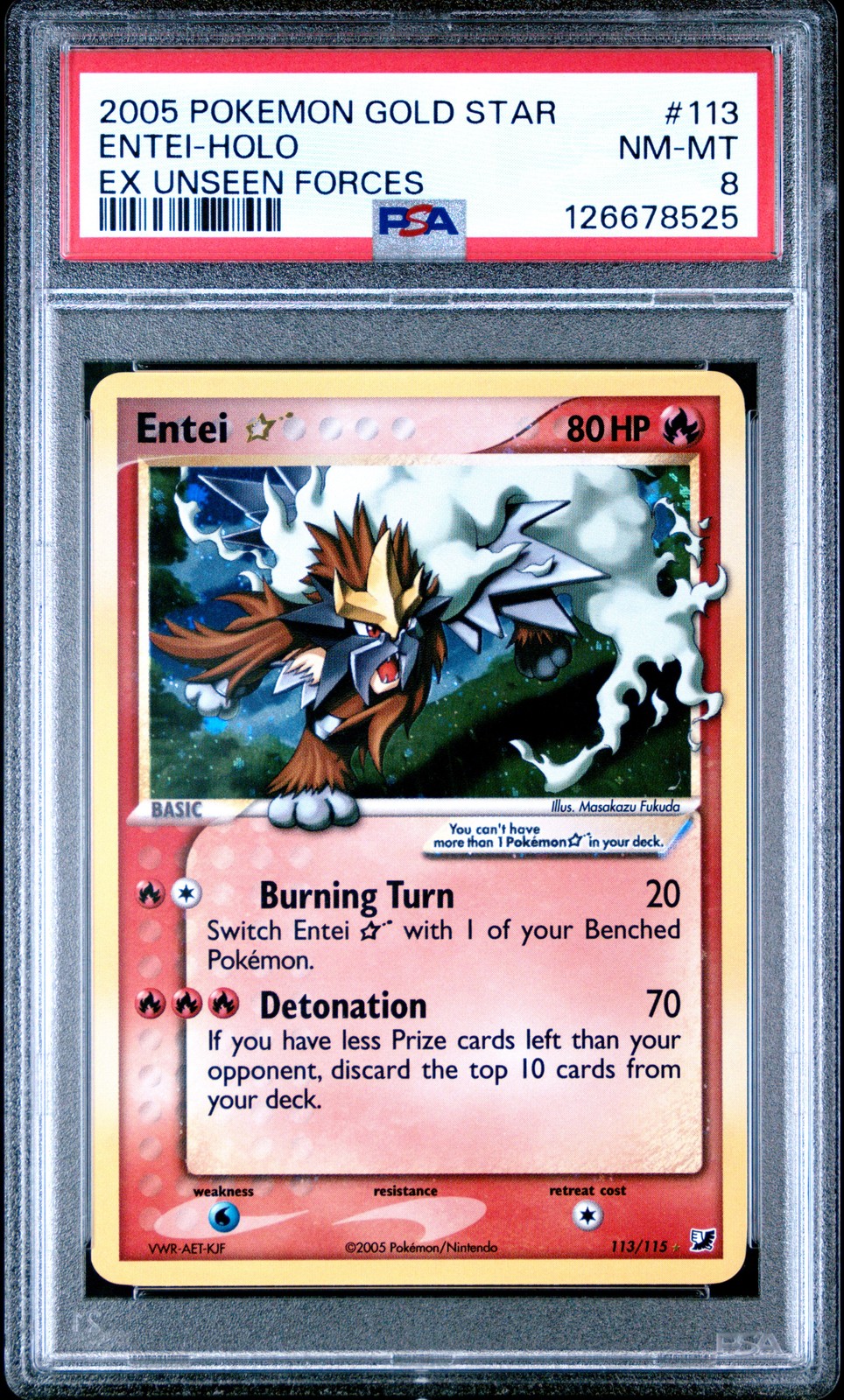 2005 POKEMON EX UNSEEN FORCES GOLD STAR #113 ENTEI-HOLO PSA 8