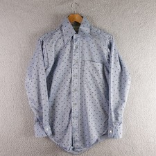 Vintage Kmart Men Blue Geometric Print Knit Dress Shirt Long Sleeve 15-32 70s 80