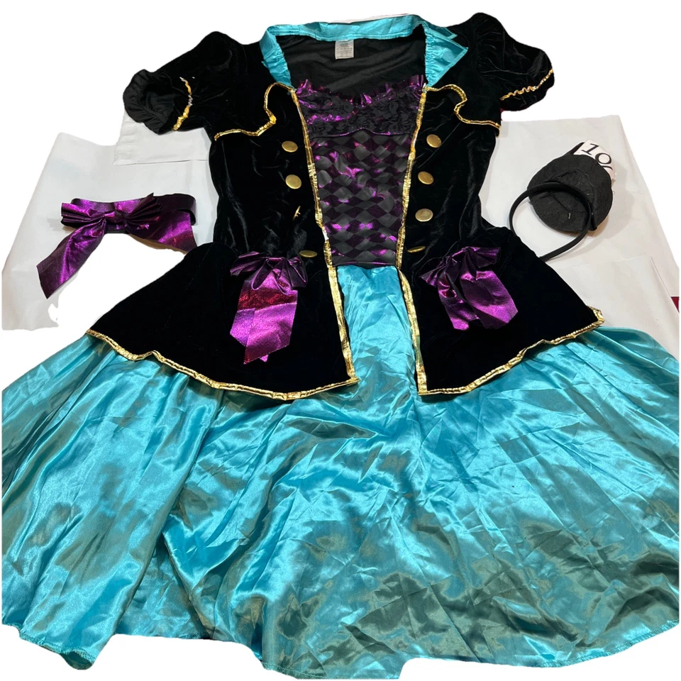 Sombrerero Loco Negro Púrpura VESTIDO Disfraz Pajarita Collar SOMBRERO Talla Grande 16-18 Mujer Foto 2 de 4