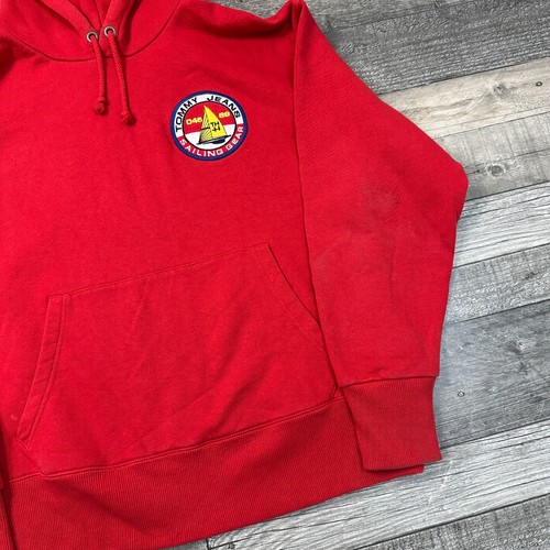 Tommy Hilfiger Hoodie Pullover Regular Y2K 00s Red Sweatshirt Mens Medium - Picture 5 of 7