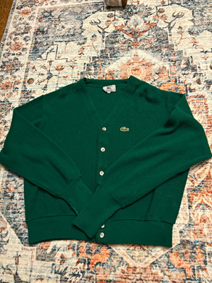 Izod Lacoste Men's Green V-Neck Button-Front Knit Cardigan Sweater L