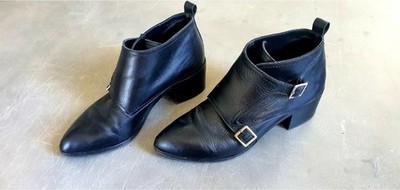 Santoni Buckled Block Heel Veer Cuoio Booties Size 8