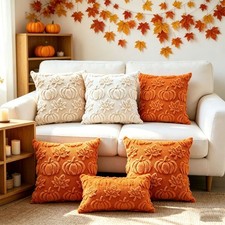 Textured Fall Pillow Cover with Quilted Embroidery Work for Seasonal Room