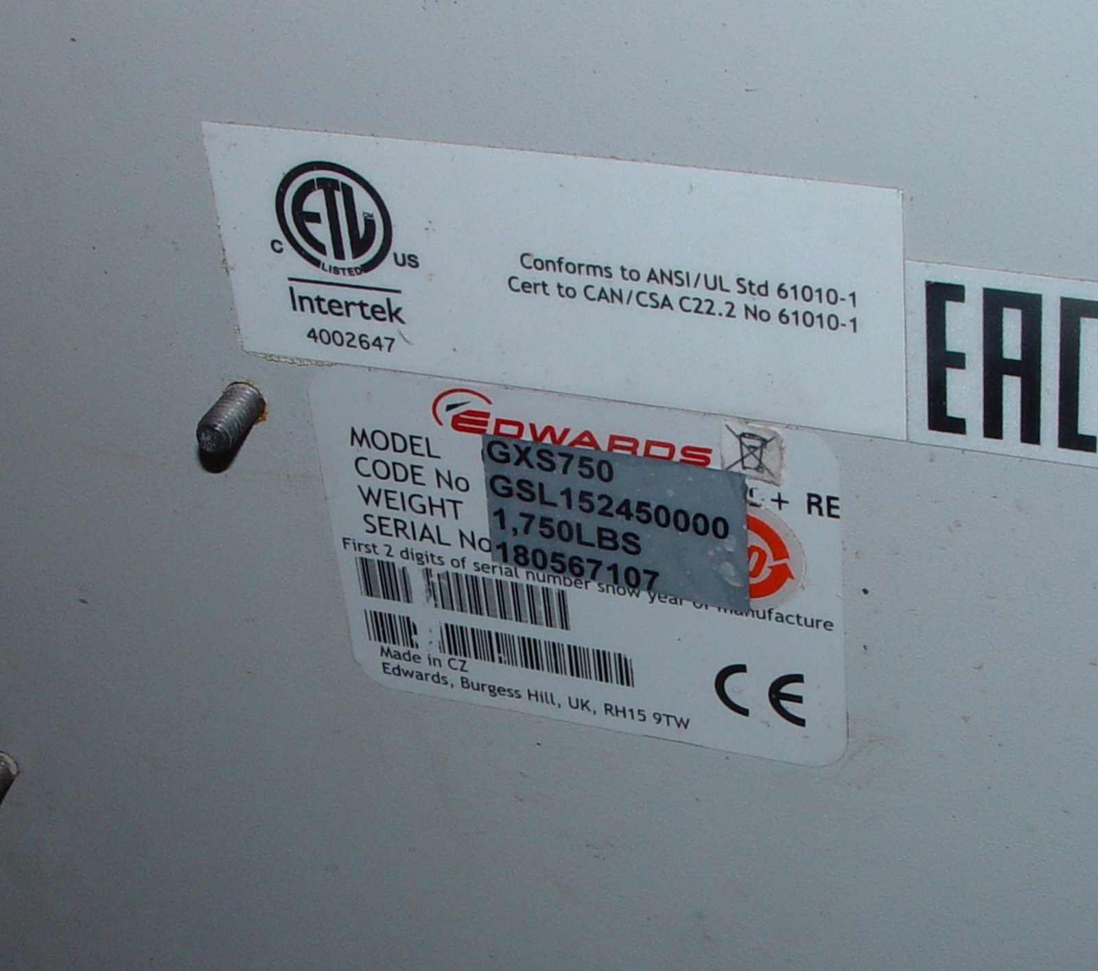 Edwards dry vacuum pump GXS750 (2018)