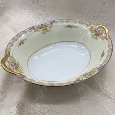 Nortake N117 Collection. Japan. 10" Oval Vegetable Bowl. Gold Rim & Handles