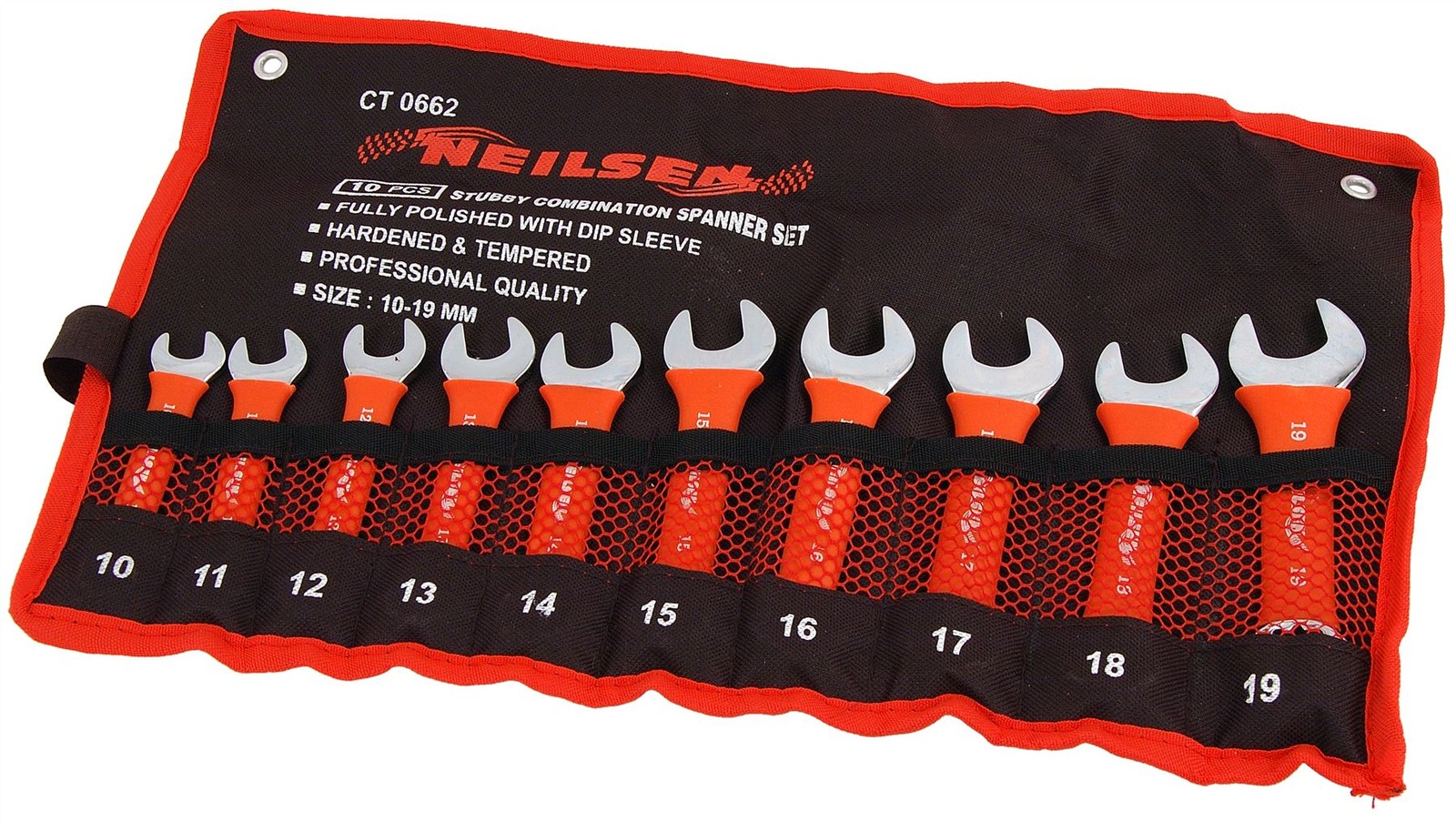 10pc Stubby Soft Grip Metric Combination Spanner Wrench Set 10mm - 19mm