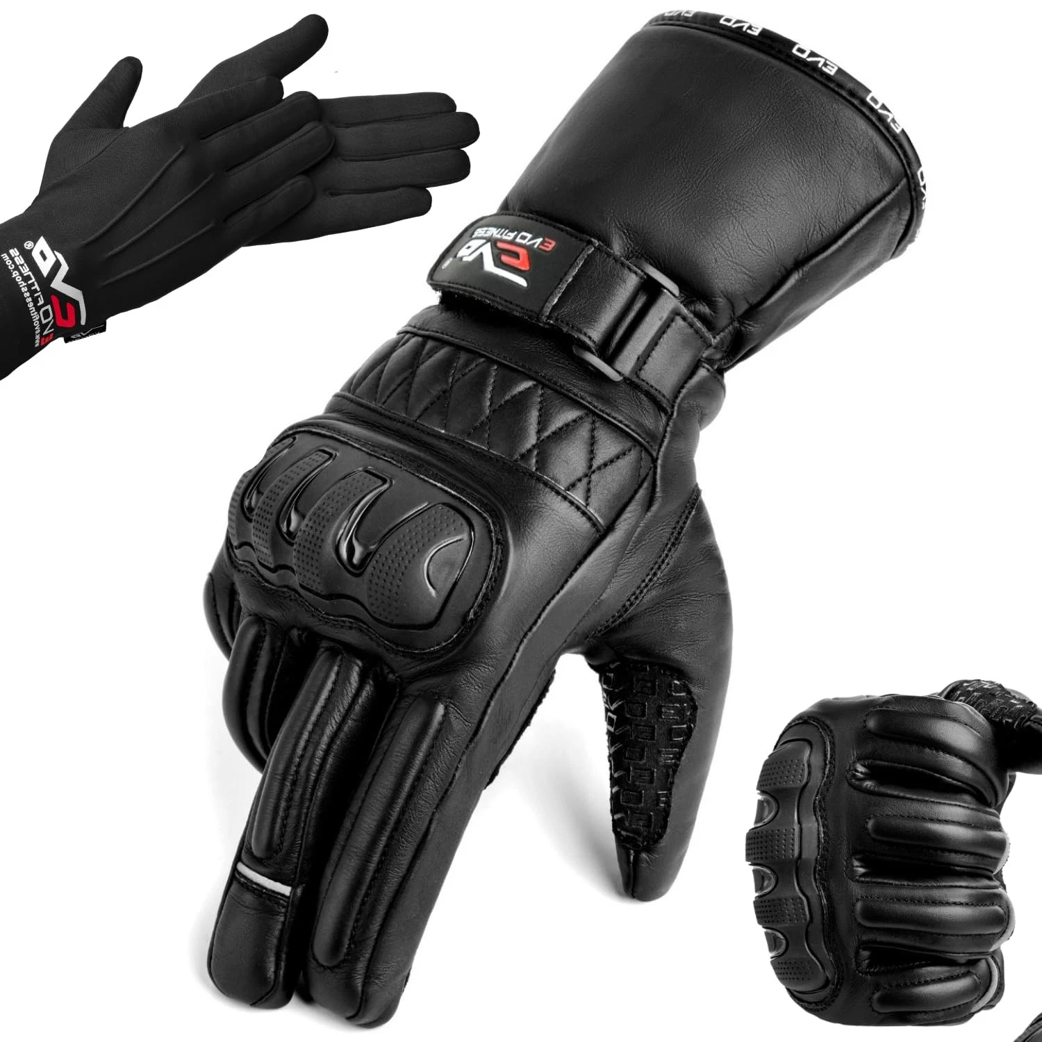 EVO Fitness Motorbike Motorcycle Gloves Thinsulate 3M Hipora Carbon M, Black