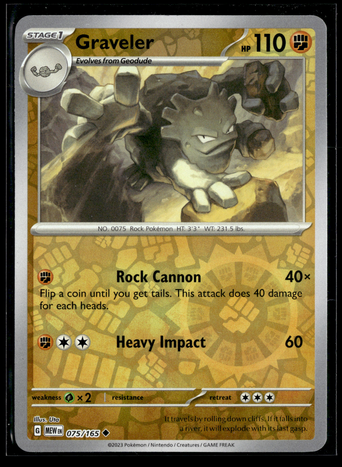 Pokemon TCG Graveler 075/165 Sv: Scarlet & Violet 151 Reverse Holo NM