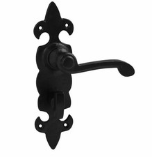 Black Ornate Antique Cast Iron Bathroom Fleur de Lys Door Handles