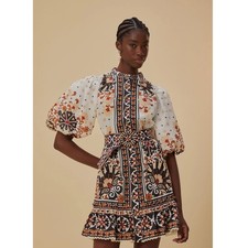 Farm Rio Flower Fan Tapestry Off-White Mini Dress M NWT