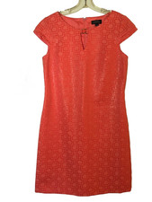 Tahari Arthur S. Levine Dress Orange Keyhole Jacquard Shift 14