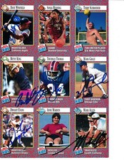Thurman Thomas Dave Winfield Betsy King signed 1991 SI for Kids card sheet (JSA)
