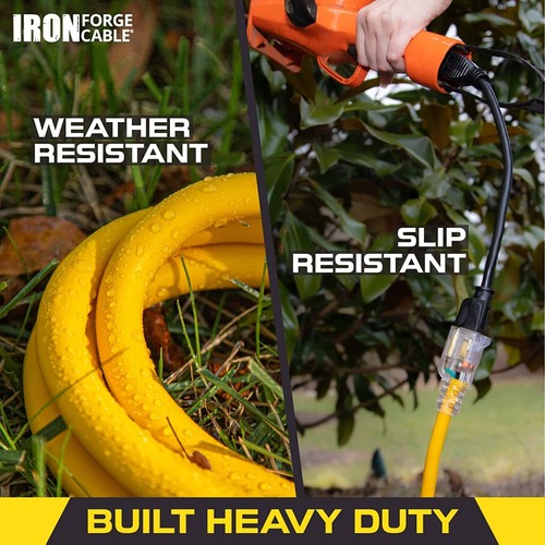 Weatherproof 10 Ft Outdoor Extension Cord - 14/3 SJTW 15 Amp Heavy Duty Yello... - Picture 4 of 7