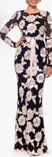 New Betsy  Adam Floral Appliqu  Long Sleeve Dress In Black/ Nude Size 8