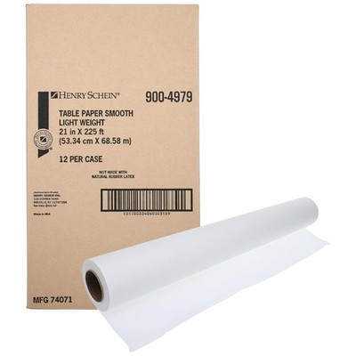 Henry Schein Exam Table Paper, 12 Rolls/Case, Lightweight Smooth, White, Latex-F