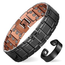 MagEnergy Copper Bracelet for Men, 3X Strength 9.0inch, Black Smooth ring