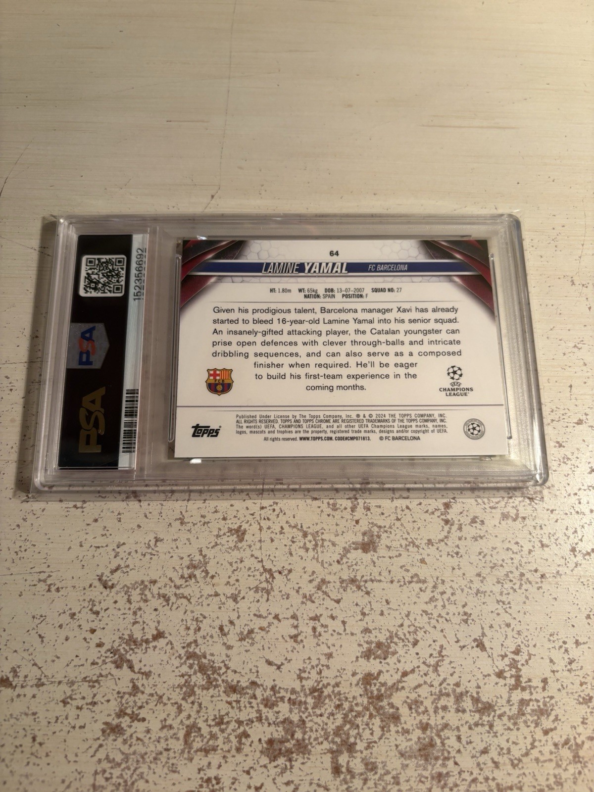 Lamine Yamal Topps Chrome Aqua Prism Rookie PSA 10 view 2