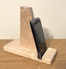 Bird's Eye Maple Cell Phone and Tablet Stand 6" All Wood Light Grain Handcrafted