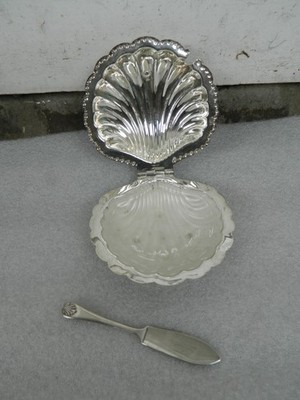 Vintage versilberte Austern-/Jakobsmuschel Buttermuschel Schale + Einsatz.