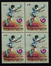 Argentina 1929 MNH Block of Four / Tennis #JA030