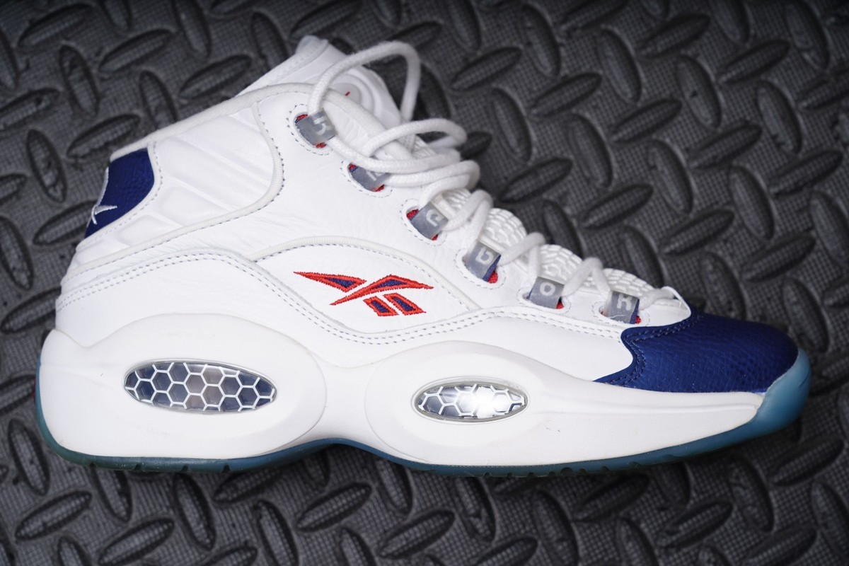Reebok question midバスケットシューズ ホワイト/ネイビー Reebok Question Mid Allen Iverson Basketball Sneakers Size 8 WHITE