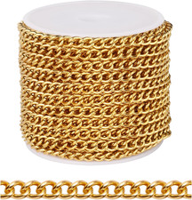 [33 FT] 18K Gold PVD Plated Curb Chains Bulk for Jewelry Making, 4Mm 304 Stainle
