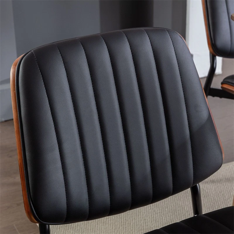 Juego de 2 Sillas de Comedor Cocina Modernas Asiento Tapizado Cuero PU con Respaldo de Nogal  Foto 3 de 4