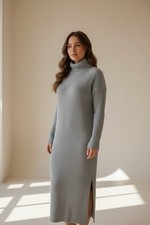 Lulus Women’s XS Grey Melange,Mock neck/Knee-length/Ribbed Sweater Dress