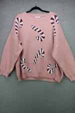 Moco Boutique Soft Pink Candycane Sweater-1X-Christmas-Oversized-Holiday