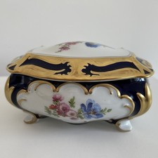 Lindner Porzellan Deckel Dose*Bonboniere*Schatulle*Echt Kobalt/Gold/Blumen Dekor