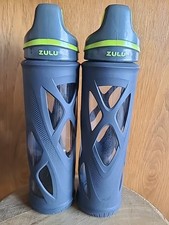 2 ZULU Glass Water Bottles 20 oz with GRAY Protective Sleeves Leakproof