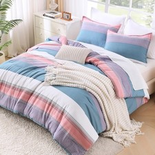 Litanika Queen Comforter Set SeaSault 3 Piece Lightweight Fluffy Bedding All-Sea