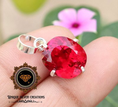 Certified Natural Red Ruby Pendant 925 Sterling Silver Gemstone Jewelry 16.20 Ct