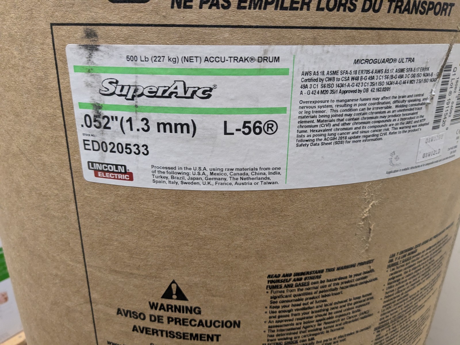 Lincoln Electric Weld Wire - L-56 Superarc .052 500lb Accu-Trak Drum (ED020533)