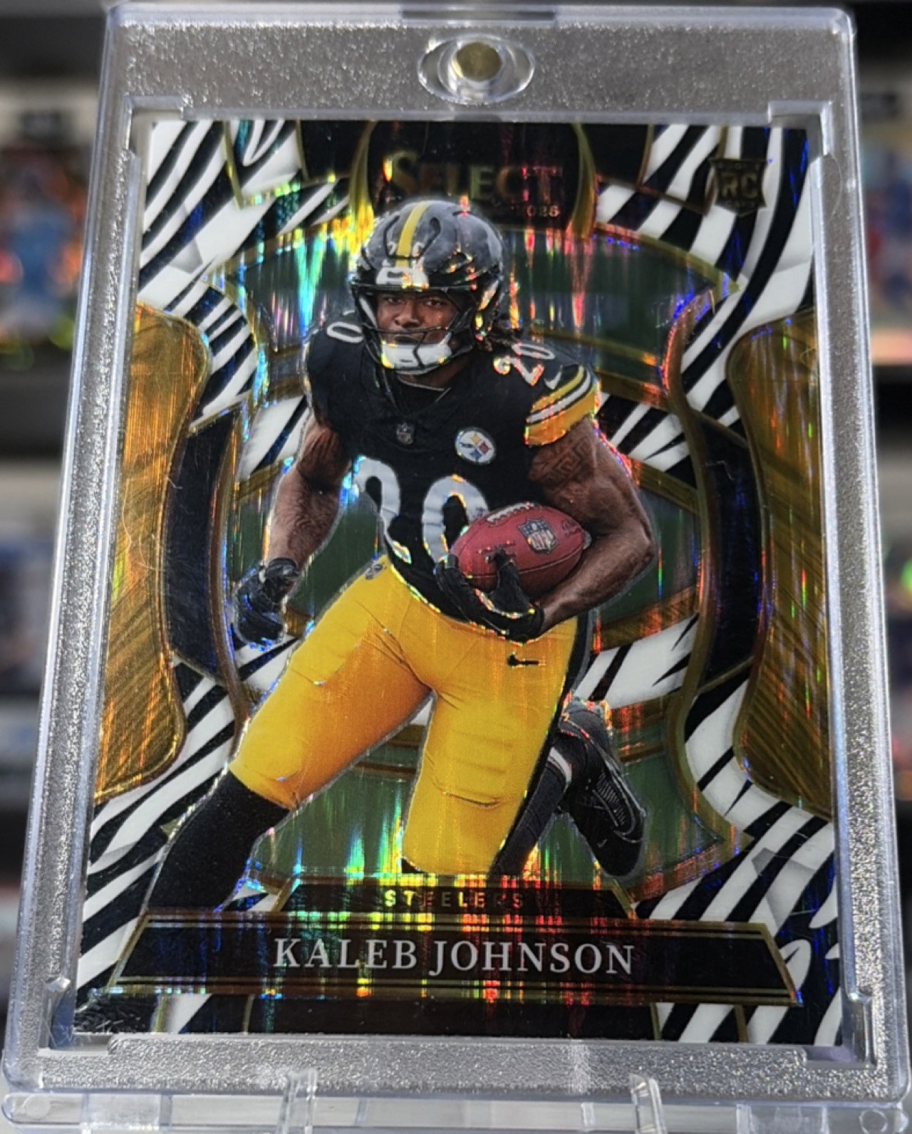 Panini 2025 Select Kaleb Johnson #52 Steelers Zebra Prizm Rookie Concourse